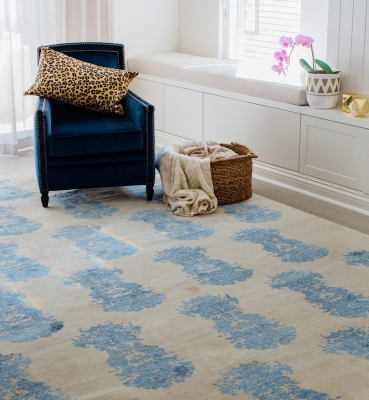 “The French Connection Rug” from $3,500 – Pure New Zealand Wool and Silk Blend – Hand Knotted – Informal Living Area